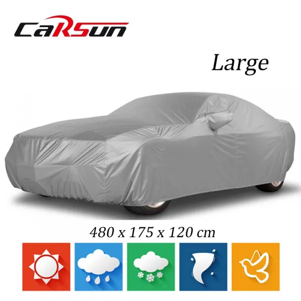 Κουκούλα Αυτοκινήτου για Sedan Large Αδιάβροχη με Φίλμ Αλουμινίου - Λάστιχο και Ιμάντες 480x175x120cm CarSun CD-063-L Ασημί