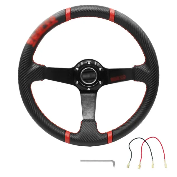 Τιμόνι Αυτοκινήτου Τριάκτινο Αγωνιστικού Τύπου με Διάμετρο 35cm και Κόρνα SY-GZFXP0102 Μαύρο - Κόκκινο