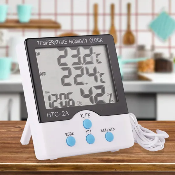 Επιτραπέζιο Θερμόμετρο και Υγρασιόμετρο για Εσωτερική και Εξωτερική θερμοκρασία HTC-2A Λευκό