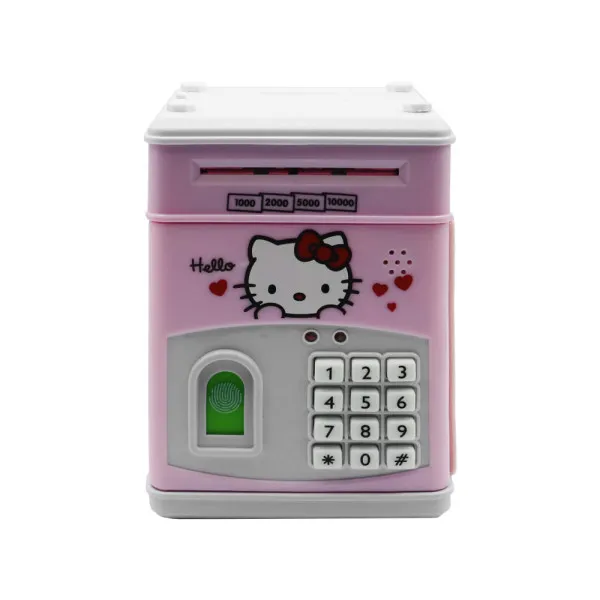 Ηλεκτρικός Παιδικός Κουμπαράς Πλαστικός (13x13x19cm) με Κωδικό Ασφαλείας και Δακτυλικό Αποτύπωμα Hello Kitty Ροζ