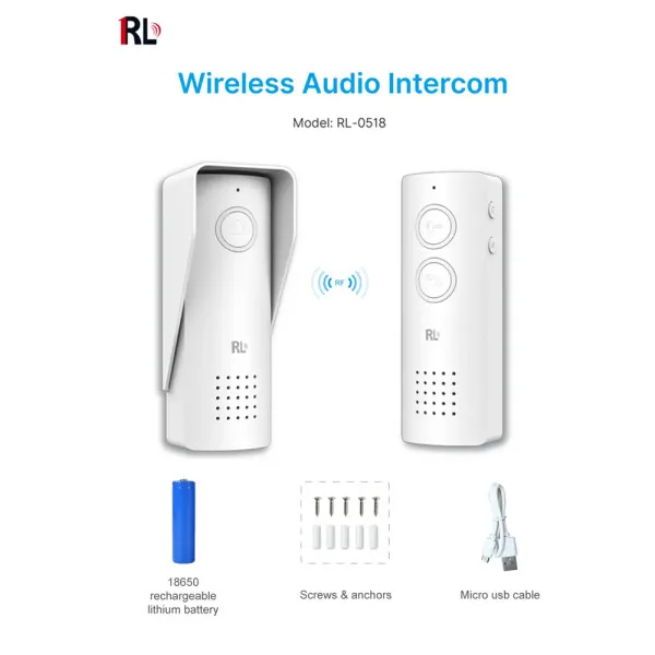 Ασύρματο Κουδούνι Πόρτας με Σύστημα Ενδοεπικοινωνίας και Άνοιγμα Κλειδαριάς RL-0518 Λευκό