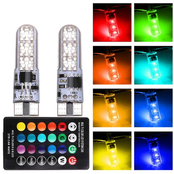 LED T10 W5W Λάμπες Αυτοκινήτου 12V RGB με Χειριστήριο Σετ 2τμχ