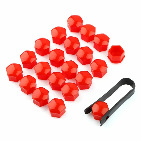 Γυαλιστερά Καπάκια Μπουλονιών Ζαντών 19mm 20τμχ HW-0086 Κόκκινα