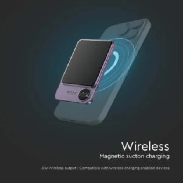 Μαγνητικό wireless power bank 1500mAh 22.5w fast charging με Οθόνη και Ασύρματη Φόρτιση 17743-1040 Μωβ