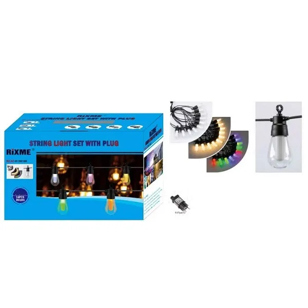LED Αδιάβροχη Γιρλάντα 220V με 10 Λάμπες 10m RGB/Θερμό Λευκό και 9 Λειτουργίες RZ-211