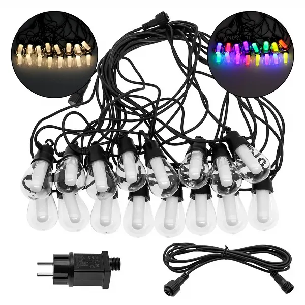 LED Αδιάβροχη Γιρλάντα 220V με 16 Λάμπες 15m RGB/Θερμό Λευκό και 9 Λειτουργίες RZ-212