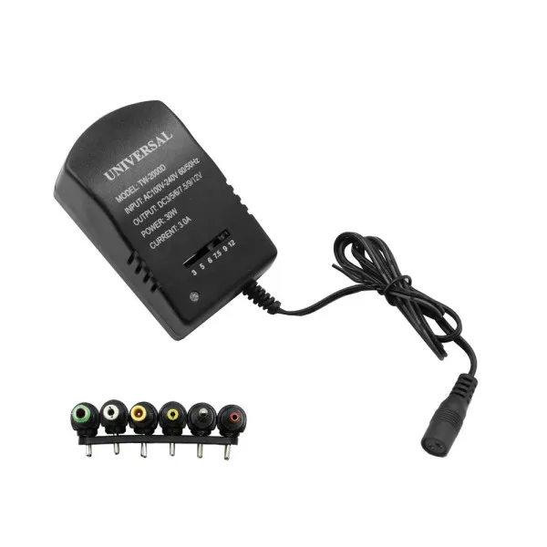Universal Τροφοδοτικό με 6 Βύσματα 220V AC σε DC 3 - 12V 3A 30W 3.0A TW-2000D Μαύρος