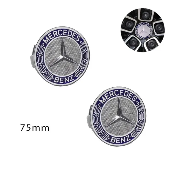 Σετ Διακοσμητικά Καπάκια Κέντρου Ζαντών Mercedes 2τμχ 75mm Μαύρα