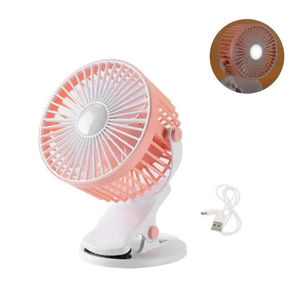 Επιτραπέζιο Επαναφορτιζόμενο USB Ανεμιστηράκι με Κλιπ και LED Φωτισμό Mini Fan Ροζ