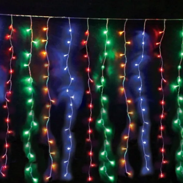 LED Λαμπάκια Κουρτίνα 3m x 3m 220V σε Σειρά με 8 Προγράμματα και Διάφανο Καλώδιο σε RGB Φωτισμό BX-016