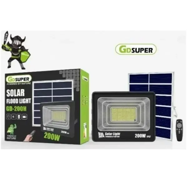 Ηλιακός Προβολέας LED 200W IP67 με πάνελ, Τηλεχειρισμό & Χρονοδιακόπτη GD-200H