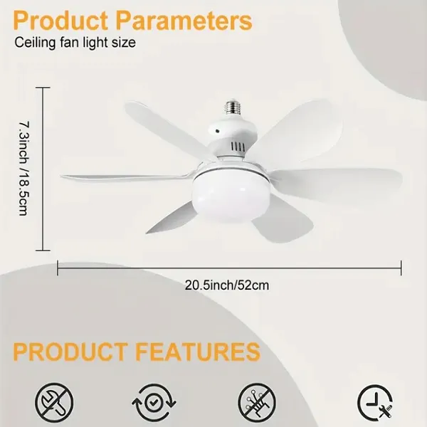 Ανεμιστήρας Οροφής E27 52cm με Φως 40W, χρονοδιακόπτη και τηλεχειρισμό με 6 αποσπώμενες λεπίδες ZJD-002 Λευκός