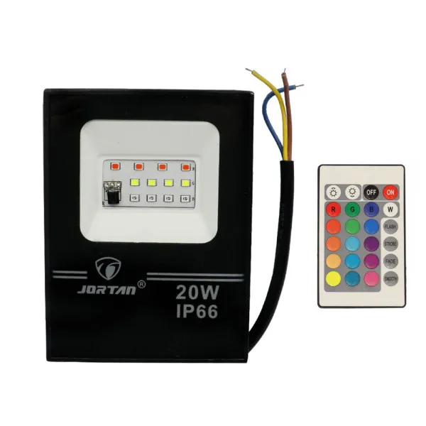 LED Αδιάβροχος Προβολέας 20W με Ασύρματο Τηλεχειριστήριο 12 SMD 1000LM 220V RGB IP66 JORTAN-TP20WRGB