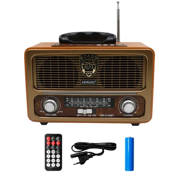 Φορητό Ασύρματο Ηχείο Bluetooth FM/USB/TF/AUX 10W με Τηλεχειριστήριο GEWANG GW-2136BT Καφέ