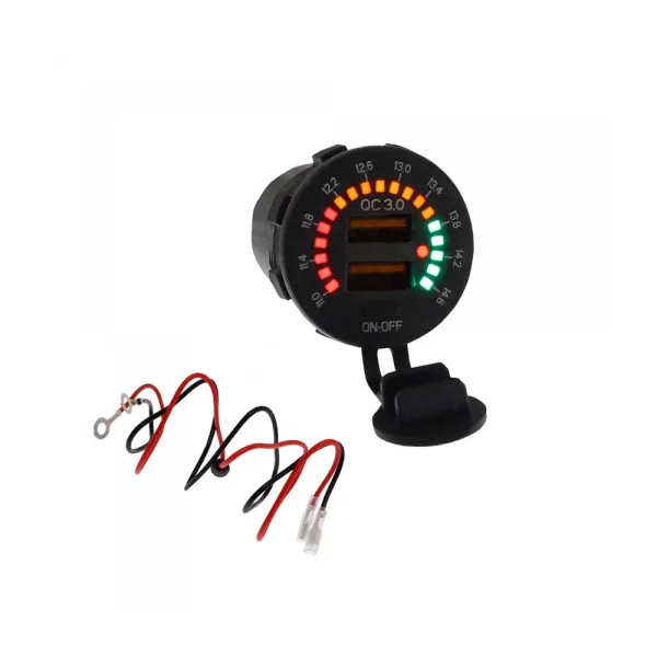 Ψηφιακό Αδιάβροχο Βολτόμετρο με 2 Θύρες USB 12V και Κουμπί ON/OFF HW-0134 Μαύρο