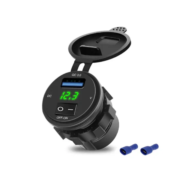 Αδιάβροχος Φορτιστής - Βολτόμετρο 12/24V με LED Φωτισμό Πράσινο και Διακόπτη ON/OFF HW-0133 Μαύρος