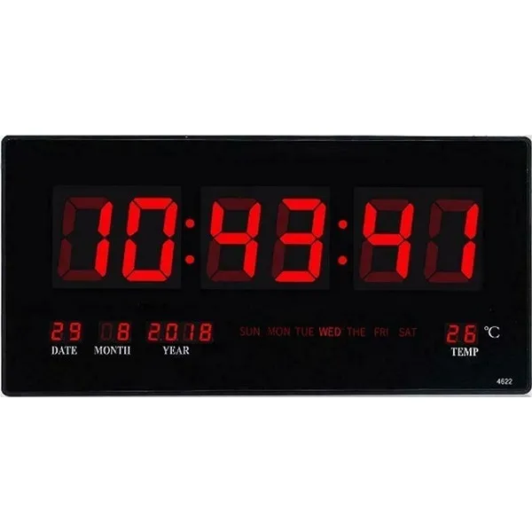 Ψηφιακό ρολόι τοίχου με μεγάλη οθόνη Led - Μαύρο και κόκκινο (Ώρα/μέρα/θερμοκρασία/ημερομηνία/ξυπνητήρι) 4622