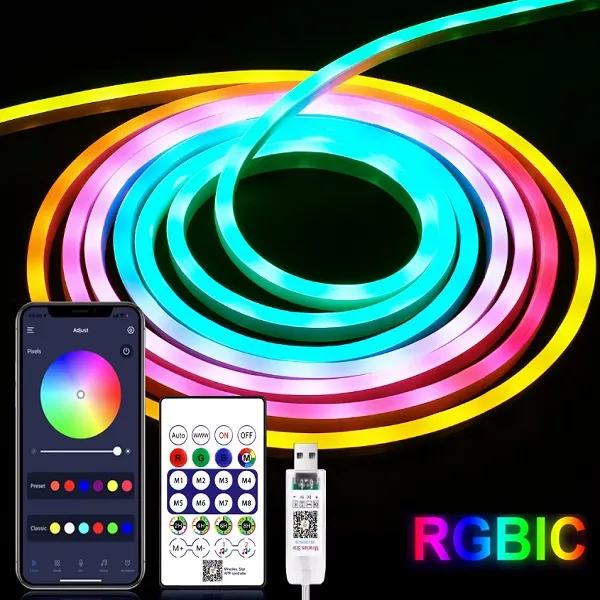 Αδιάβροχη διακοσμητική ταινία 5V LED RGBIC 5m με τηλεχειριστήριο και χρονοδιακόπτη RZ-171