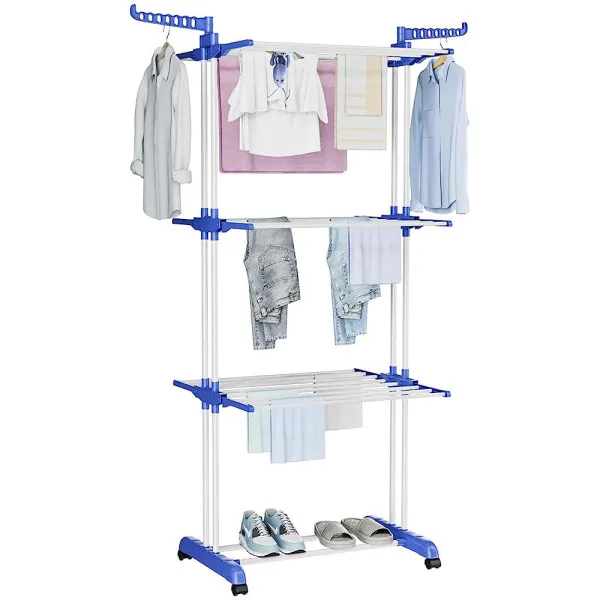 Πτυσσόμενη Απλώστρα Ρούχων 3 Επιπέδων 172 x 126 x 64 x με Ροδάκια Μπλε