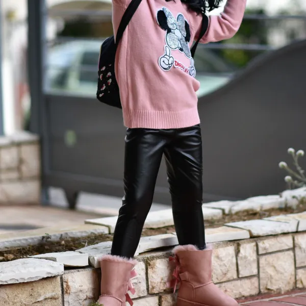CHILDREN'S LEGGINGS LEATHER FOR GIRL MOHICANS 621.BLACK