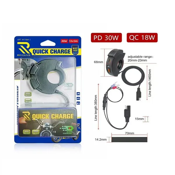 Φορτιστής Τιμονιού Μοτοσυκλέτας PD 30W QC 18W 12-24V W17644-2