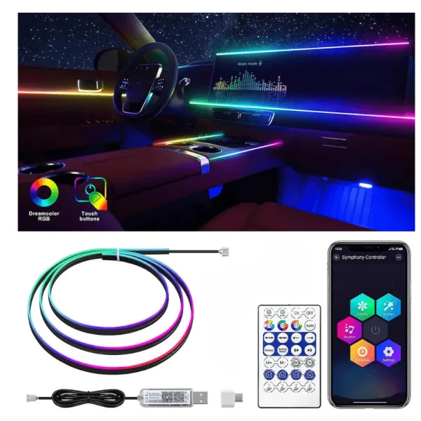 Διακοσμητικός Φωτισμός LED RGB 110cm Καμπίνας Αυτοκινήτου USB με τηλεχειριστήριο HW-0401
