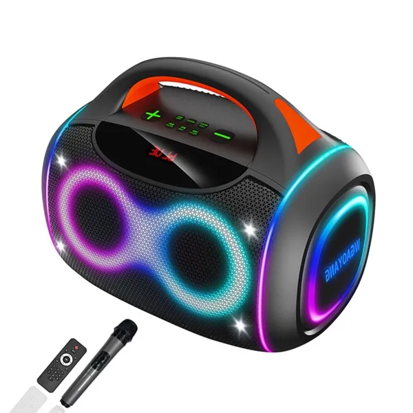 Ασύρματο διπλό ηχείο Bluetooth καραόκε 50W 2x4", με ασύρματο μικρόφωνο, τηλεχειριστήριο και πολύχρωμο φωτισμό WGY-4402