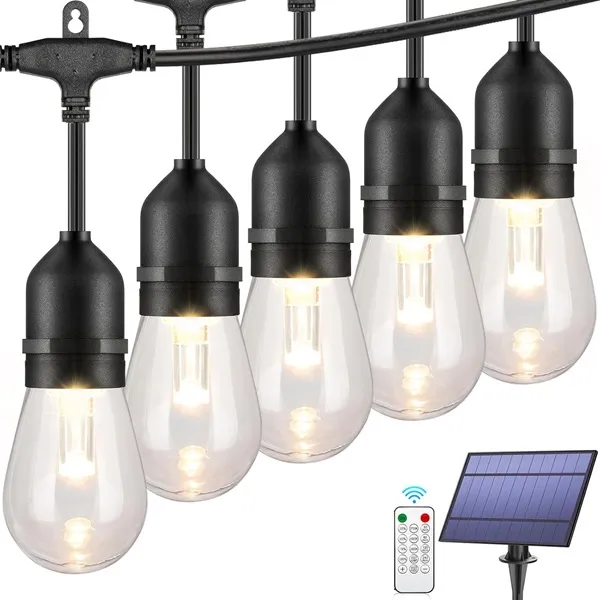 Ηλιακή Αδιάβροχη Γιρλάντα Εξωτερικού Χώρου Με 16 led λάμπες 15m και τηλεχειριστήριο RZ-168 Λευκός θερμός φωτισμός 10 προγράμματα