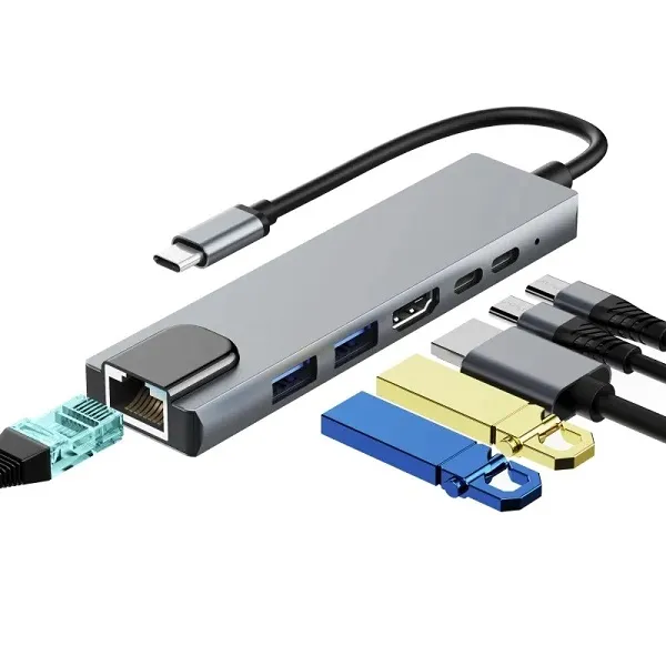 Μετατροπέας 6 σε 1 Type-C Σε LAN Με 2 Θύρες USB-3.0 2 Θύρες Type-C 1 Θύρα HDTV A-011