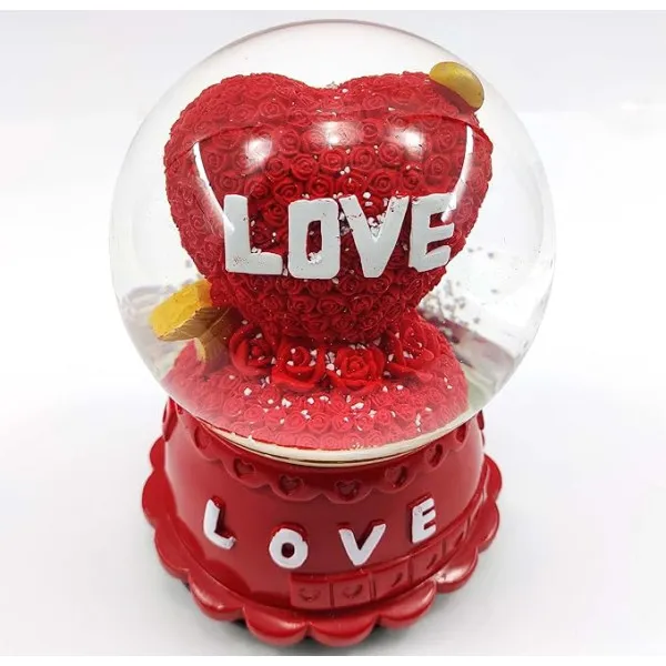 RedRoss Snow Globe Κόκκινη Καρδιά Μεγάλες Νιφάδες Μαγική Πολυρεζίνη Ting Ting Μιούζικαλ Περιστρεφόμενη 16cm Δεν χρειάζεται μπαταρία 82325 Κόκκινο
