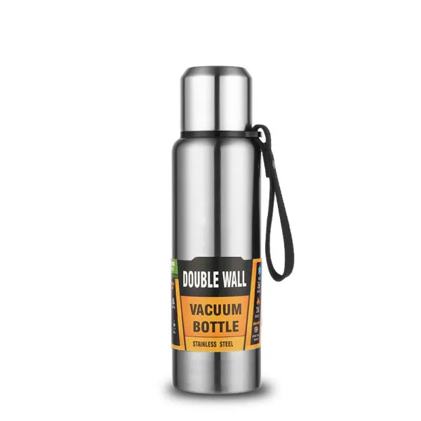 Μπουκάλι Θερμός με Ποτήρι και Ιμάντα Μεταφοράς 800ml JOYOUS Ασημί