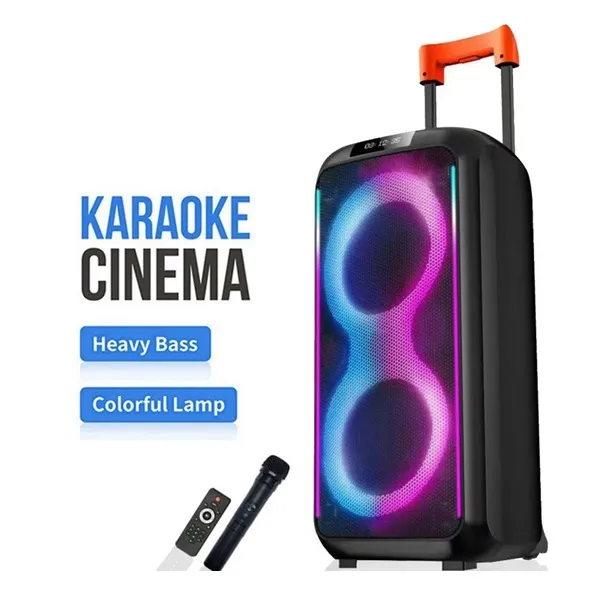 Ασύρματο διπλό ηχείο Karaoke Partybox Bluetooth με ροδάκια, ηχείο subwoofer 40W 2x8" με ασύρματο μικρόφωνο, τηλεχειριστήριο και RGB φωτισμό DR-8830