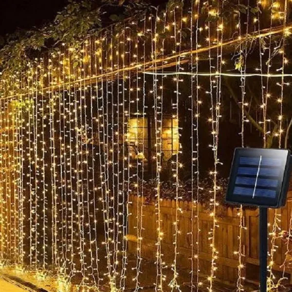 Ηλιακά Χριστουγεννιάτικα Λαμπάκια Κουρτίνα 300LED με Πρόγραμμα 3x3m με Διάφανο Καλώδιο BX-036 Θερμό χρώμα