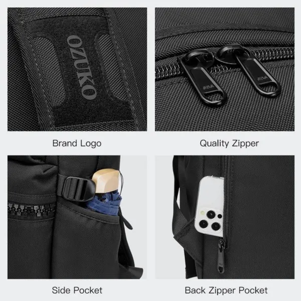 Ozuko  Τσάντα Πλάτης για Laptop 15.6" 9.9L Αδιάβροχη 9490S Μαύρο