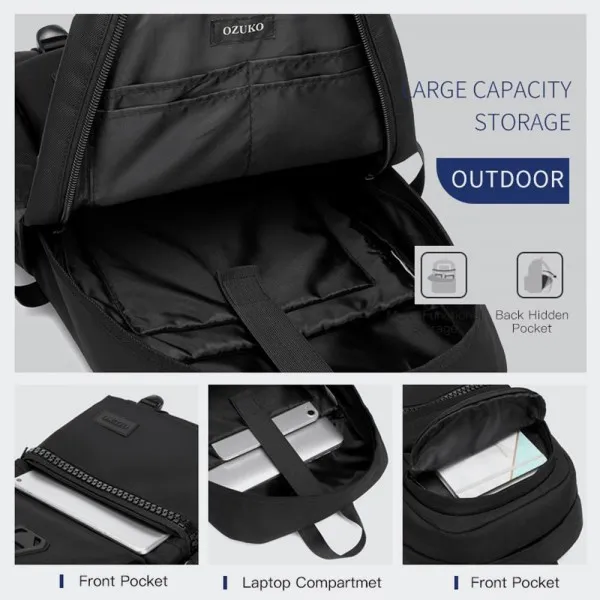 Ozuko  Τσάντα Πλάτης για Laptop 15.6" 9.9L Αδιάβροχη 9490S Μαύρο
