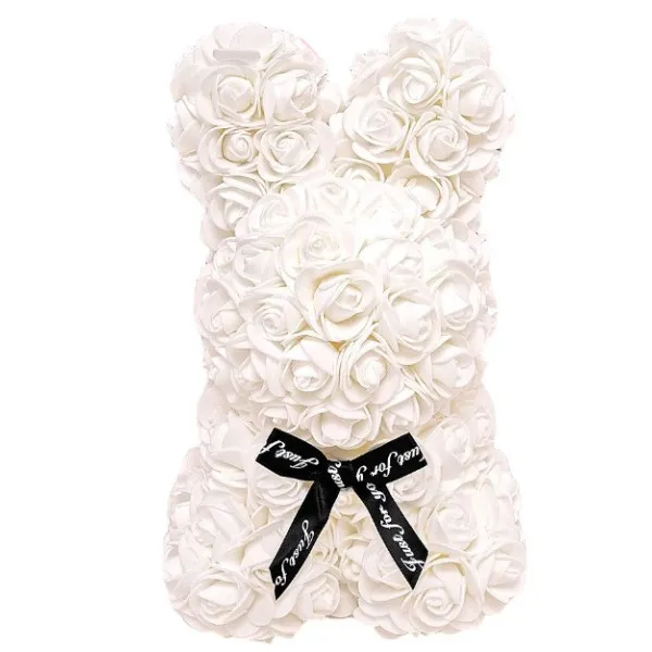 Λαγουδάκι από Τεχνητά Τριαντάφυλλα 40 cm σε κουτί δώρου Αγίου Βαλεντίνου 98196 Λευκό