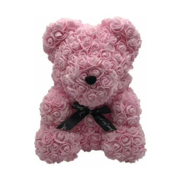 Αρκουδάκι από Τεχνητά Τριαντάφυλλα Ροζ 40cm σε Κουτί B219