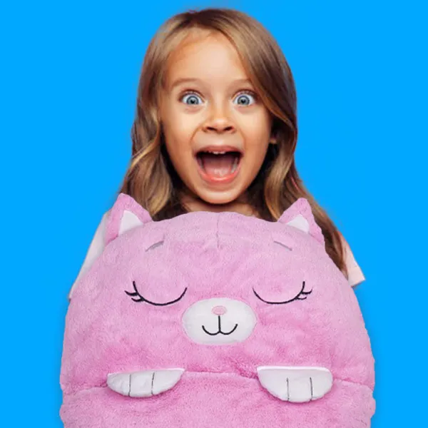 Παιδικός διασκεδαστικός υπνόσακος & λούτρινο Cat 50εκ Ροζ