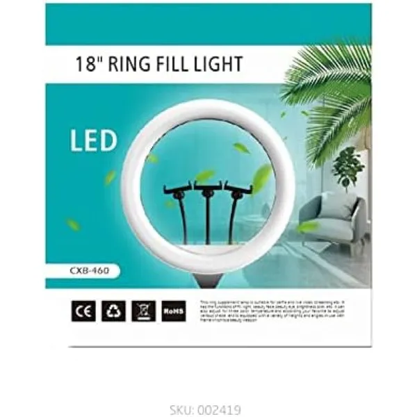 Ring Light 18'' 43cm 3200-5800K με Τρίποδο Δαπέδου 80cm-200cm  και Βάση για Κινητό CXB-460 Μαύρο