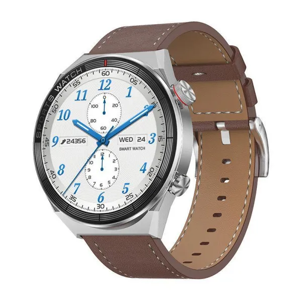 DT3 Mate 45mm Smartwatch με Παλμογράφο Ασημί Κάσα / Καφέ Λουρί Δερμάτινο