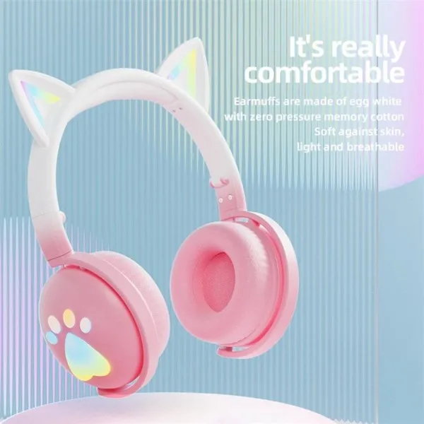 Ασύρματα Ακουστικά Bluetooth Cute Cat Ears με Αποσπώμενο Μικρόφωνο  KE28 Λευκό