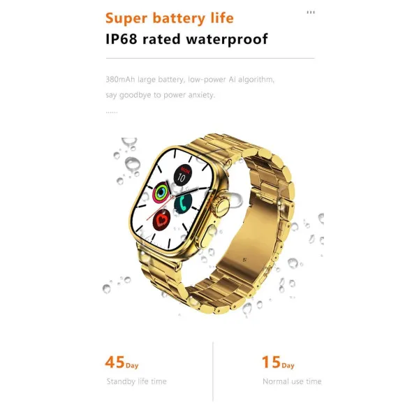 M 9 Ultra Max smartwatch 2,2 ιντσών amoled Οθόνη Bluetooth Κλήση καρδιακού ρυθμού αρτηριακή πίεση με 2 λουράκια Gold Green