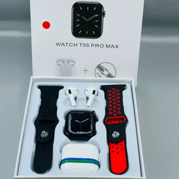 SMARTWATCH + BLUETOOTH HANDSFREE ΔΩΡΟ + 2 ΛΟΥΡΑΚΙΑ T55 PRO MAX ΜΑΥΡΟ