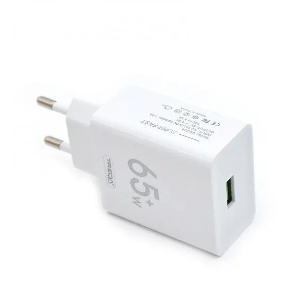TYPE-C CHARGER WITH USB-A PORT AND USB-C CABLE 65W CS-228.WHITE