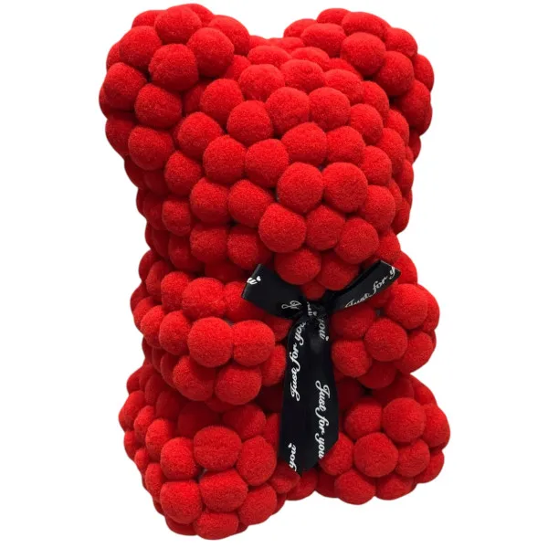 Αρκουδάκι Κόκκινο με Κορδέλα και κουτί 25cm Pom Pom Foam flower 84790 Κόκκινο