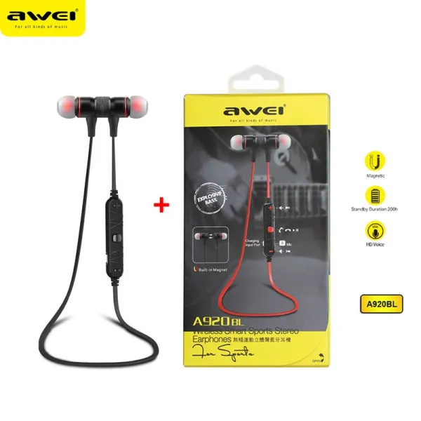Ακουστικά Bluetooth Handsfree In-ear με Αντοχή στον Ιδρώτα Awei A920BL Μαύρα