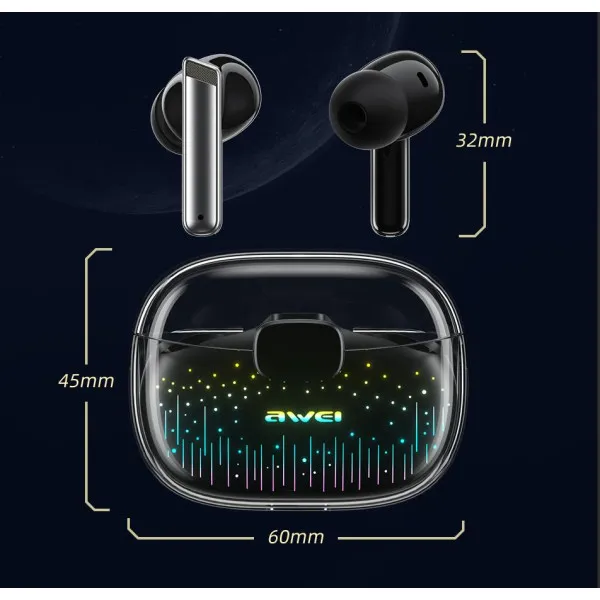 Ακουστικά Earbud Bluetooth Handsfree με Αντοχή στον Ιδρώτα και Θήκη Φόρτισης Awei T52 Pro Μαύρα
