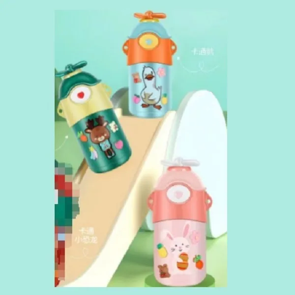 Παιδικός θέρμος 500ml με καλαμάκι BH1010-13 Ροζ κουνέλι/Πράσινο ελάφι/Μπλε πτηνό