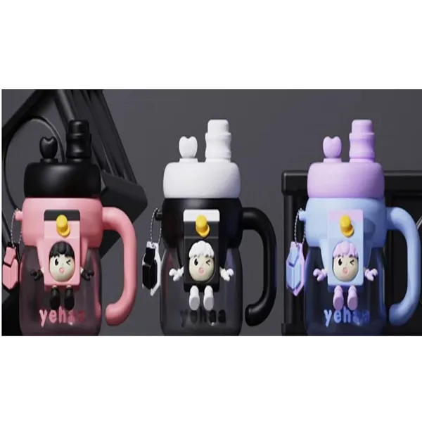 Παιδικό παγουράκι-ποτήρι 600ml με καλαμάκι BH1010-14 Ροζ/Μαύρο/Μπλε