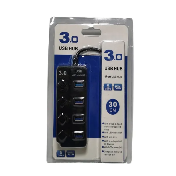 Usb hub 3.0 / 4 θυρών με διακόπτες τροφοδοσίας και προσαρμογέα HQ-4-PORT